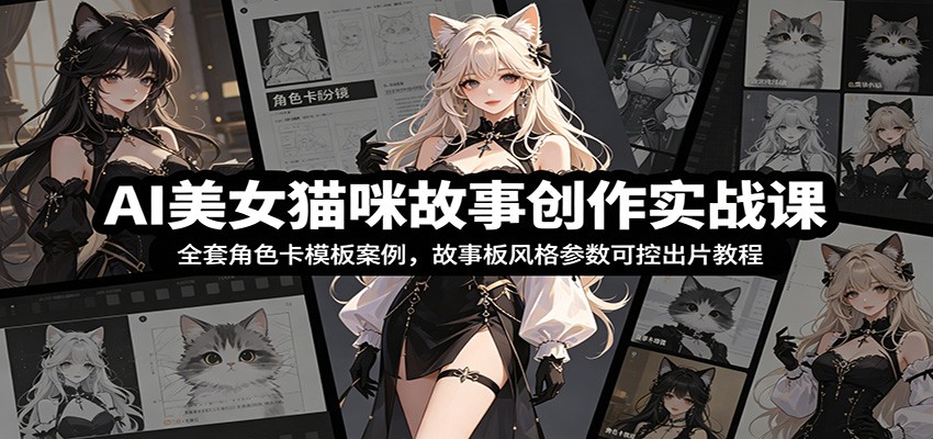 AI美女猫咪故事创作实战课：全套角色卡模板案例，故事板风格参数可控出片教程-禾谷轻创网
