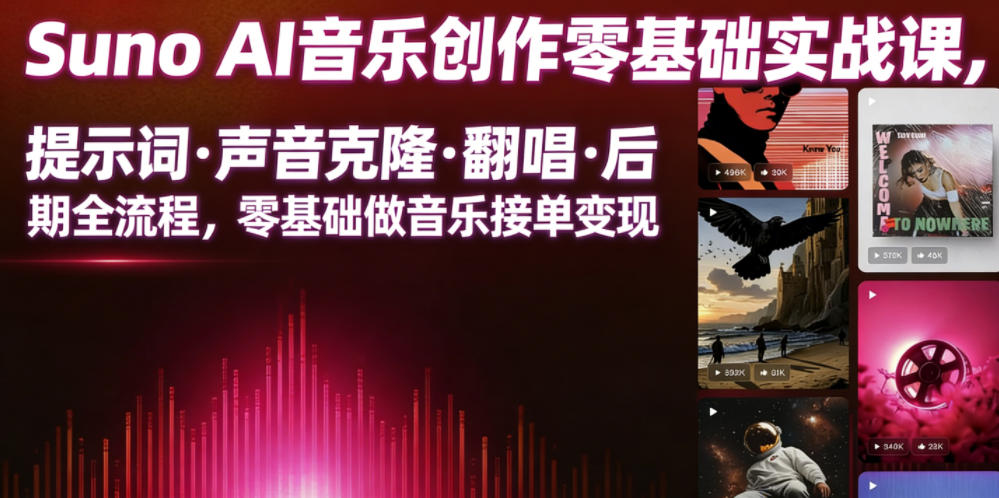 Suno AI音乐创作实战课，提示词・声音克隆・翻唱・后期全流程，零基础做音乐接单变现-禾谷轻创网