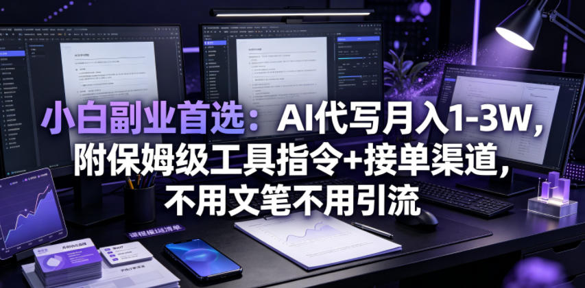 小白副业首选：AI代写月入1-3W，附保姆级工具指令+接单渠道，不用文笔不用引流【揭秘】-禾谷轻创网