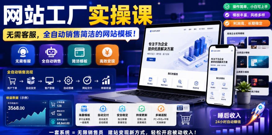网站工厂实操课，无需客服，网站模板自动赚钱！【原创双语字幕】-禾谷轻创网
