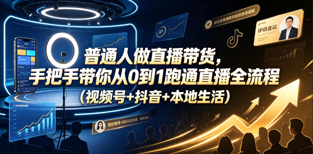 普通人做直播带货，手把手带你从0到1跑通直播全流程(视频号+抖音+本地生活)-禾谷轻创网