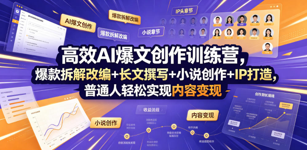 高效AI爆文创作训练营，爆款拆解改编+长文撰写+小说创作+IP打造，普通人轻松实现内容变现-禾谷轻创网