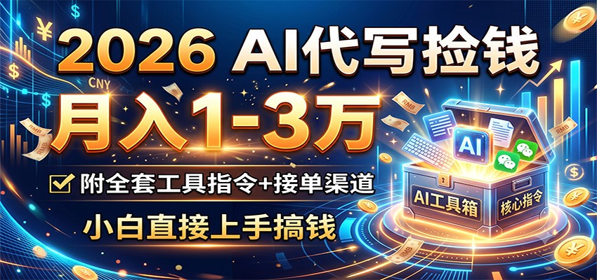2026 AI代写捡钱，月入1-3万，附全套工具指令+接单渠道，小白直接上手搞钱-禾谷轻创网