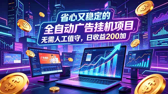 全自动广告挂机项目，全程无需人工值守。稳定创收每日收益200+-禾谷轻创网