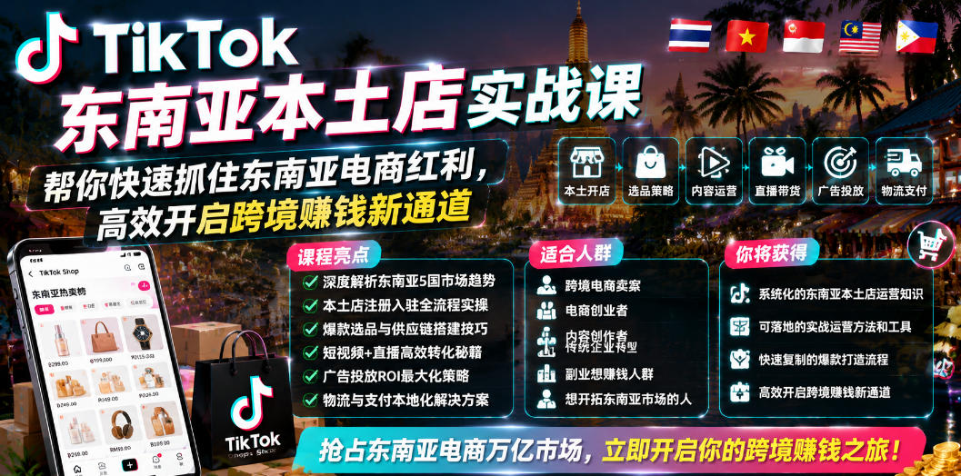 TikTok东南亚本土店实战课，帮你快速抓住东南亚电商红利，高效开启跨境賺钱新通道-禾谷轻创网