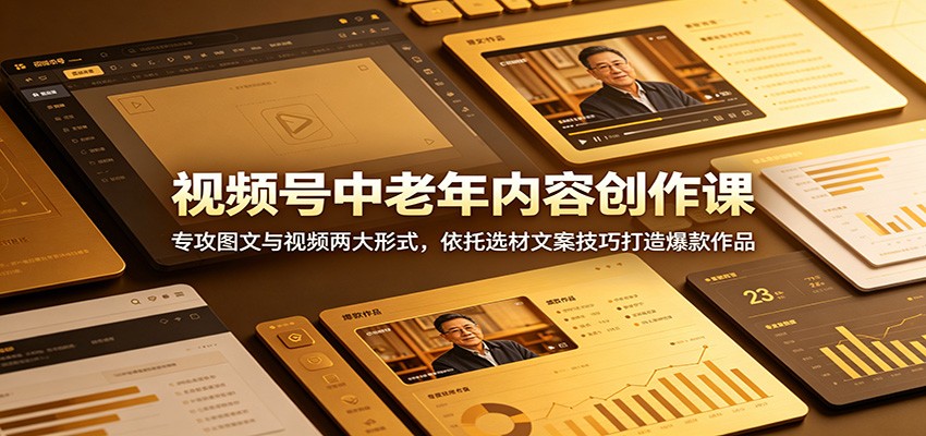 视频号中老年内容创作课：专攻图文与视频两大形式，依托选材文案技巧打造爆款作品-禾谷轻创网