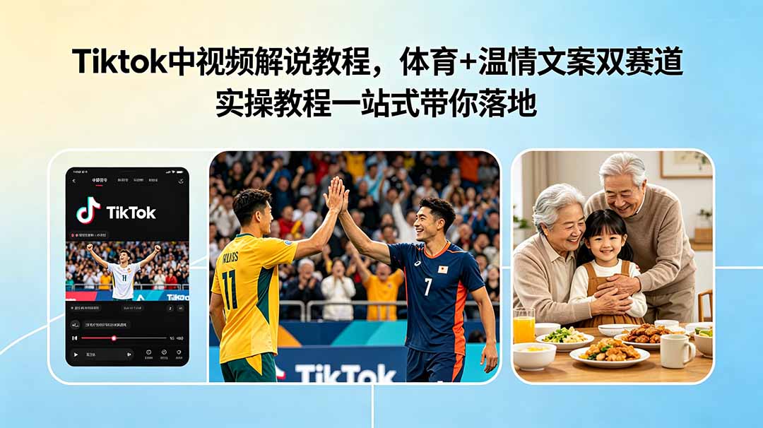 Tiktok中视频解说教程，体育+温情文案双赛道实操教程一站式带你落地-禾谷轻创网