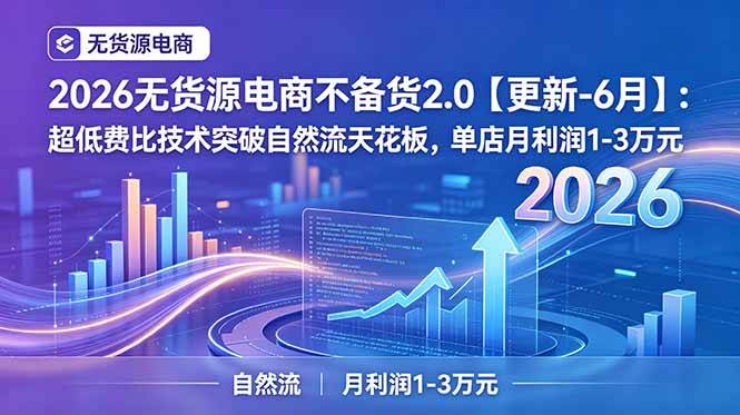 2026无货源电商不备货2.0【更新-6月】:超低费比技术突破自然流天花板,单店月利润1-3万元-禾谷轻创网