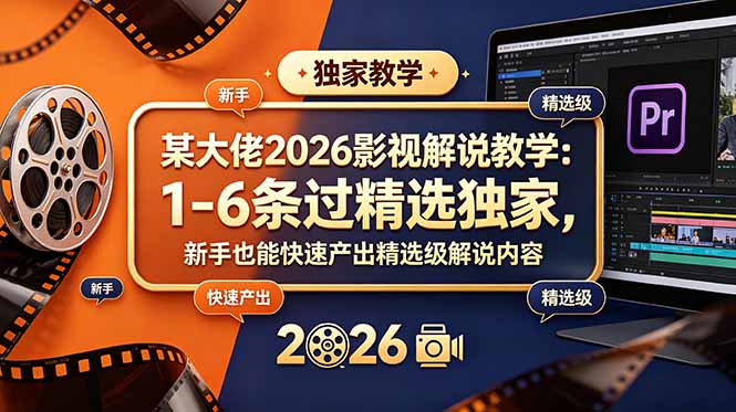 某大佬2026影视解说教学：1-6条过精选独家，新手也能快速产出精选级解说内容-禾谷轻创网