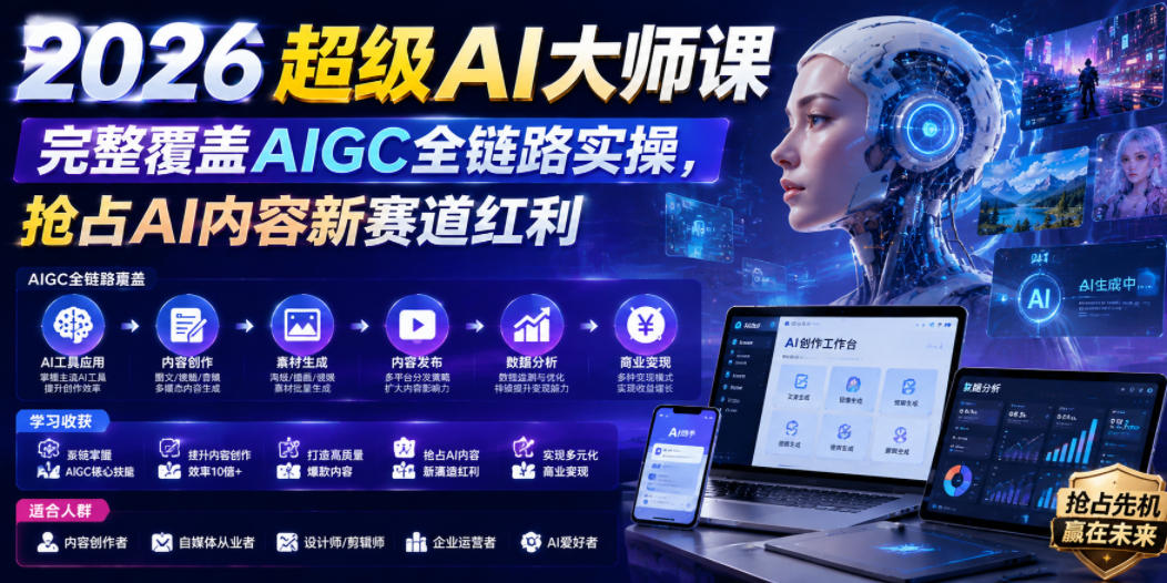 2026超级AI大师课，完整覆盖AIGC全链路实操，抢占AI内容新赛道红利-禾谷轻创网