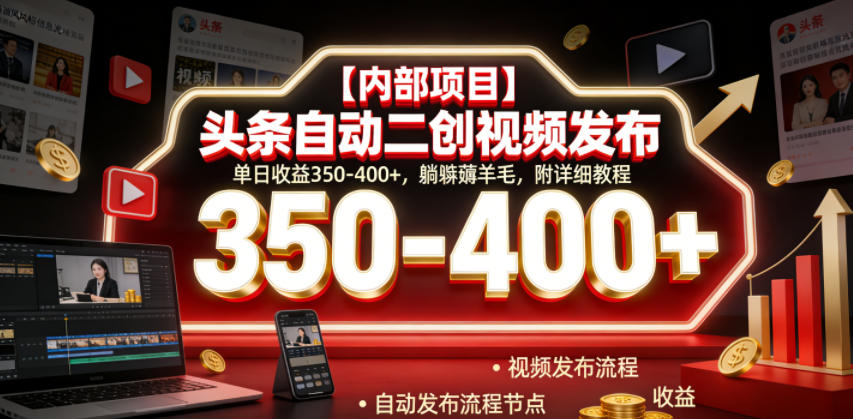 【内部项目】头条自动二创视频发布，单日收益350-400+，躺賺薅羊毛，附详细教程【揭秘】-禾谷轻创网