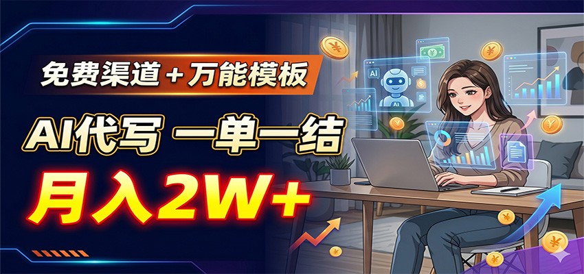 免费渠道+万能模板，AI代写一单一结，月入2W+-禾谷轻创网