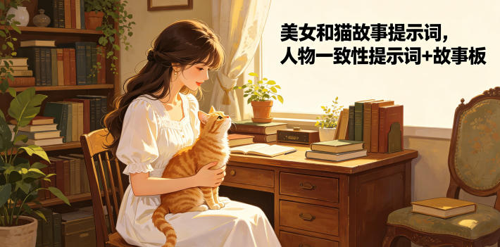 美女和猫故事提示词，人物一致性提示词+故事板-禾谷轻创网