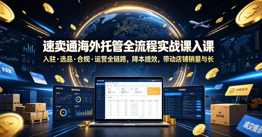 速卖通海外托管全流程实战课入驻・选品・合规・运营全链路，降本提效，带动店铺销量与收益增长-禾谷轻创网