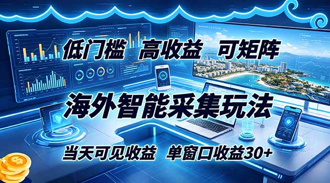 海外智能采集玩法，低门槛高单价可矩阵，当天可见收益，单窗口30+-禾谷轻创网