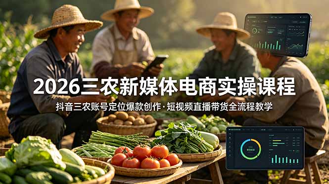 2026三农新媒体电商实操课程：抖音三农账号定位爆款创作，短视频直播带货全流程教学-禾谷轻创网