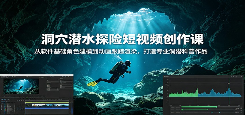 洞穴潜水探险短视频创作课：从软件基础角色建模到动画跟踪渲染，打造专业洞潜科普作品-禾谷轻创网
