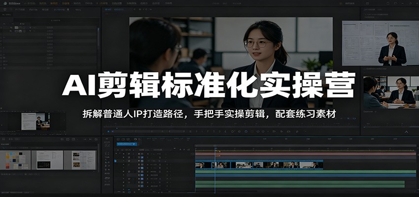 AI剪辑标准化实操营：拆解普通人IP打造路径，手把手实操剪辑，配套练习素材-禾谷轻创网