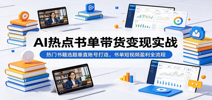 AI热点书单带货变现实战：热门书籍选题垂直账号打造，书单短视频盈利全流程-禾谷轻创网