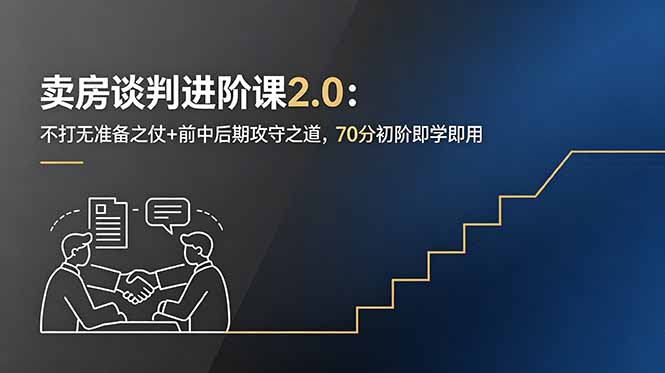 卖房谈判进阶课2.0：不打无准备之仗+前中后期攻守之道，70分初阶即学即用-禾谷轻创网