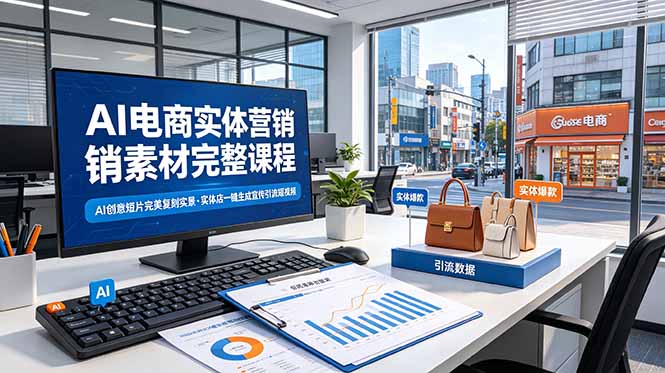 AI电商实体营销素材完整课程，AI创意短片完美复刻实景，实体店一键生成宣传引流短视频-禾谷轻创网