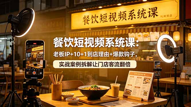 餐饮短视频系统课：老板IP+10+1到店理由+爆款钩子，实战案例拆解让门店客流翻倍-禾谷轻创网
