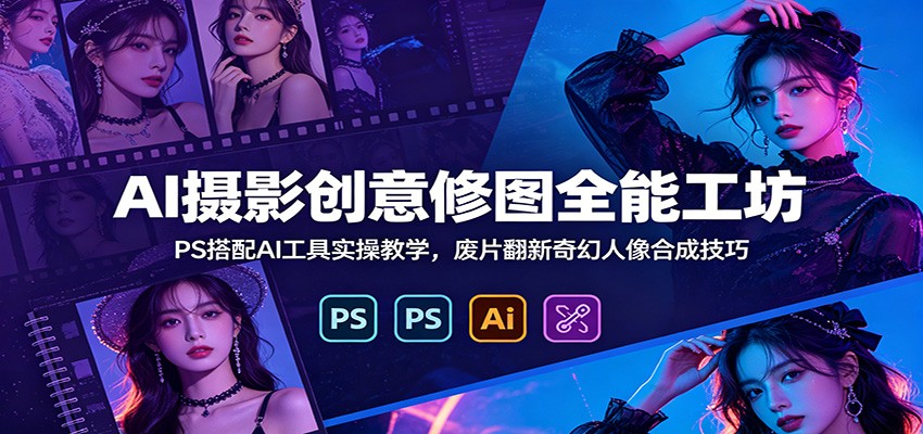 AI摄影创意修图全能工坊：PS搭配AI工具实操教学，废片翻新奇幻人像合成技巧-禾谷轻创网