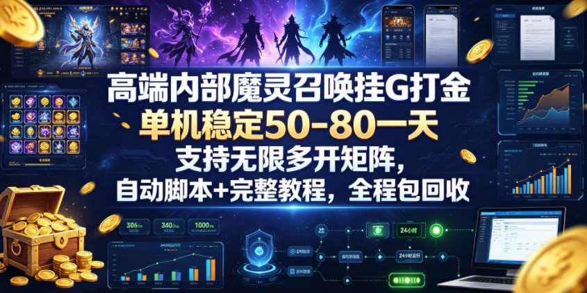 高端内部魔灵召唤挂G打金，单机稳定50-80一天，支持无限多开矩阵，自动脚本+完整教程，全程包回收【揭秘】-禾谷轻创网
