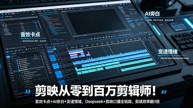 剪映从零到百万剪辑师!音效卡点+AI旁白+变速情绪,Deepseek+剪映口播全链路,剪辑效率翻3倍-禾谷轻创网