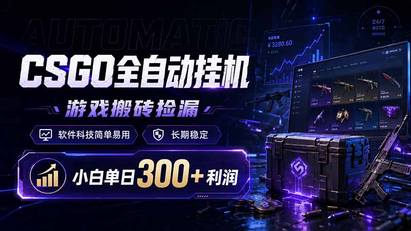 CSGO全自动挂机，游戏搬砖捡漏，软件科技简单易用，长期稳定，小白单日300+利润-禾谷轻创网
