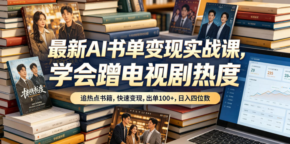 最新AI书单变现实战课，学会蹭电视剧热度，追热点书籍，快速变现，出单100+，日入四位数-禾谷轻创网