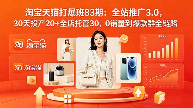 2026淘宝天猫打爆班83期:全站推广3.0,30天投产20+全店托管30,0销量到爆款群全链路-禾谷轻创网