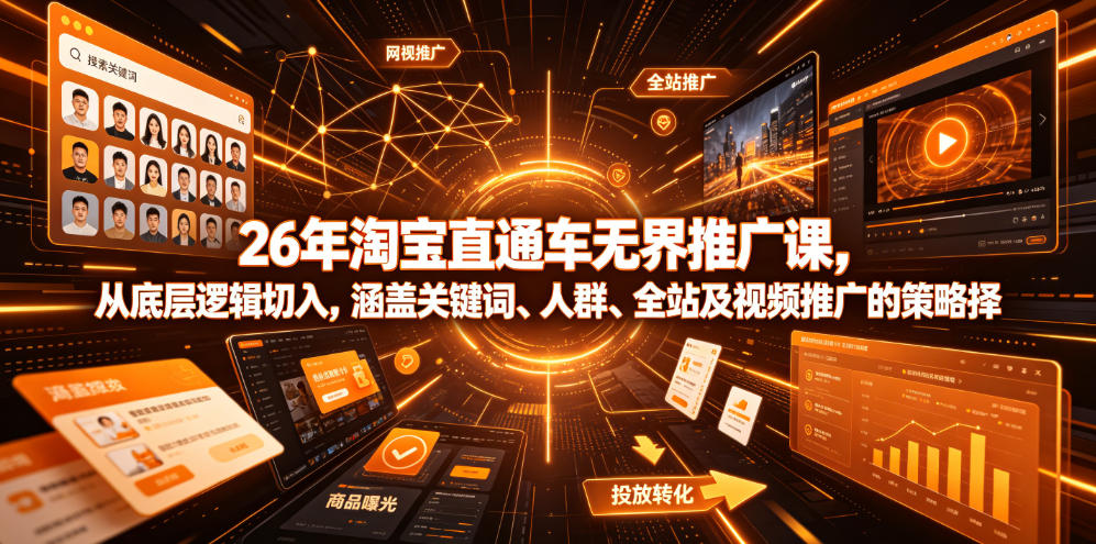 26年淘宝直通车无界推广课，从底层逻辑切入，涵盖关键词、人群、全站及视频推广的策略选择-禾谷轻创网