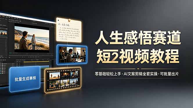 人生感悟赛道短视频教程，零基础轻松上手，AI文案剪辑全套实操可批量出片-禾谷轻创网