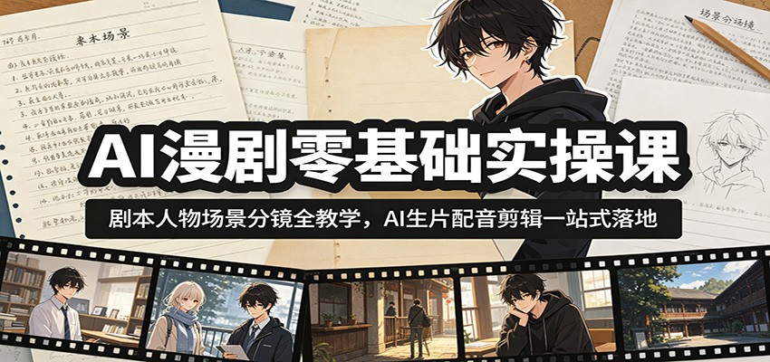 AI漫剧零基础实操课:剧本人物场景分镜全教学,AI生片配音剪辑一站式落地-禾谷轻创网