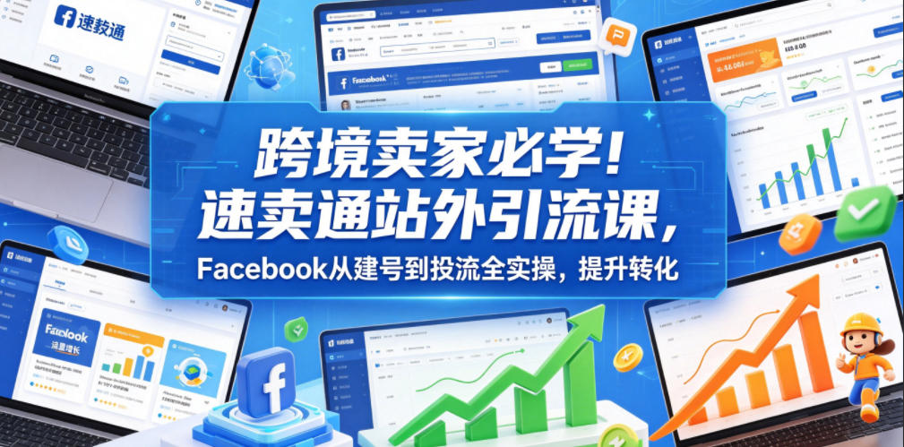 跨境卖家必学！速卖通站外引流课，Facebook从建号到投流全实操，提升转化-禾谷轻创网