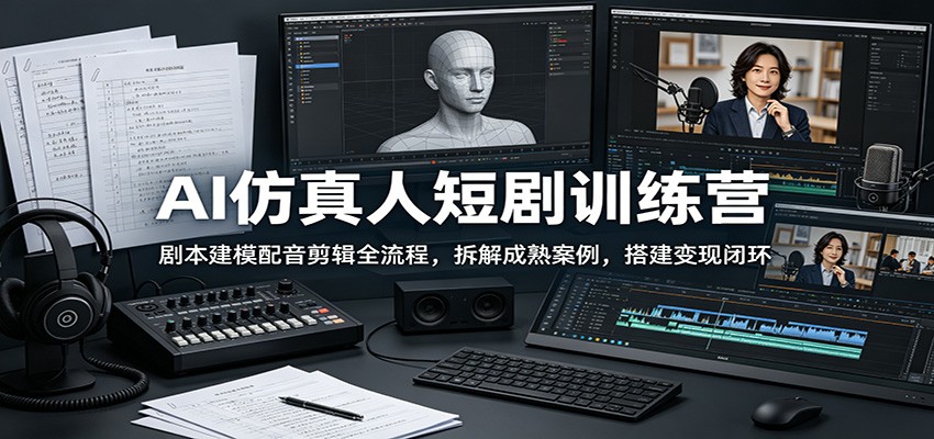 AI仿真人短剧训练营：剧本建模配音剪辑全流程，拆解成熟案例，搭建变现闭环-禾谷轻创网
