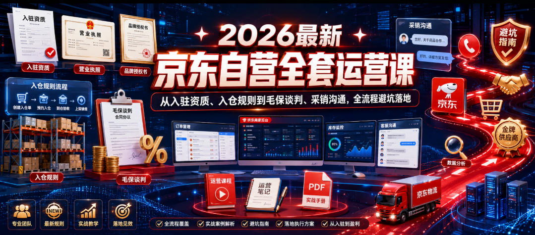 2026最新京东自营全套运营课，从入驻资质、入仓规则到毛保谈判、采销沟通，全流程避坑落地-禾谷轻创网