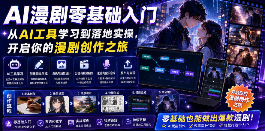 AI漫剧零基础入门，从AI工具学习到落地实操，开启你的漫剧创作之旅-禾谷轻创网