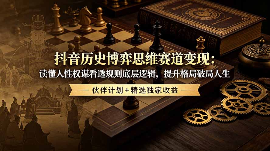 抖音历史博弈思维赛道变现：读懂人性权谋看透规则底层逻辑，提升格局破局人生，伙伴计划+精选独家收益-禾谷轻创网
