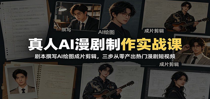 真人AI漫剧制作实战课：剧本撰写AI绘图成片剪辑，三步从零产出热门漫剧短视频-禾谷轻创网
