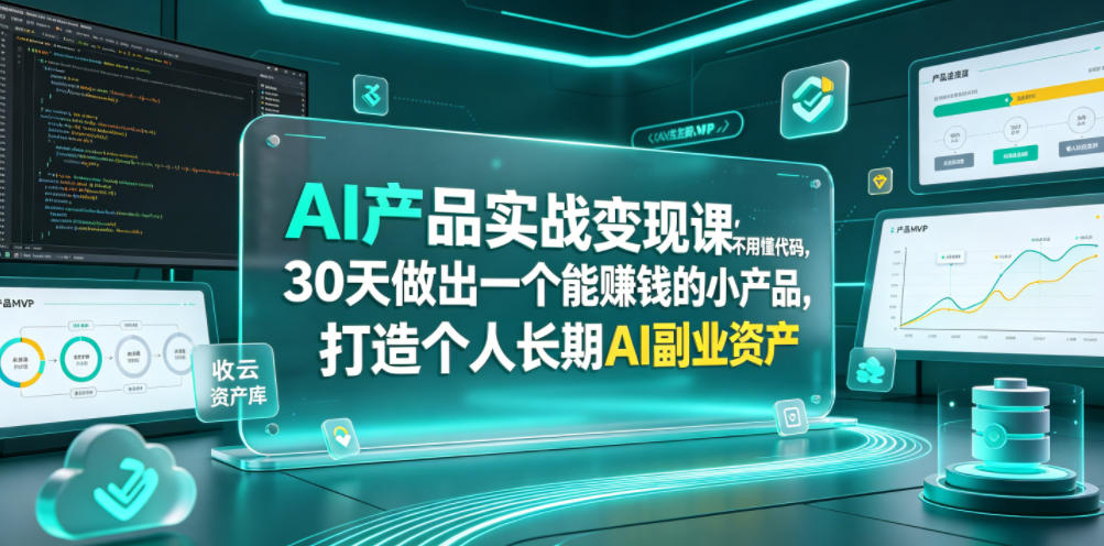 AI产品实战变现课，不用懂代码，30天做出一个能賺钱的小产品，打造个人长期AI副业资产-禾谷轻创网