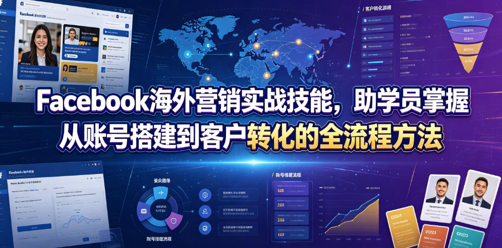 Facebook海外营销实战技能，助学员掌握从账号搭建到客户转化的全流程方法-禾谷轻创网