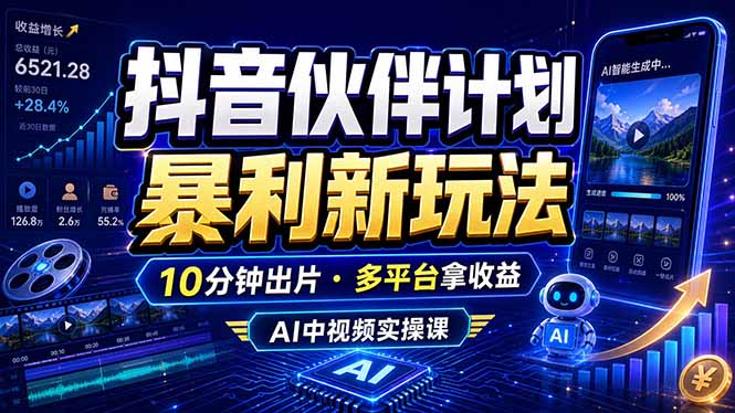 抖音伙伴计划最新玩法,无需配音剪辑,10分钟出一条原创视频,轻松日入三位数-禾谷轻创网