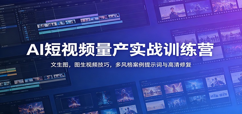 AI短视频量产实战训练营：文生图，图生视频技巧，多风格案例提示词与高清修复-禾谷轻创网