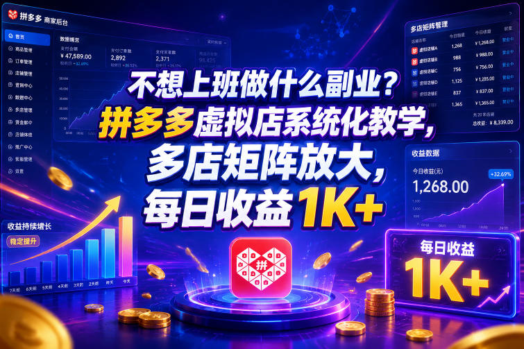 不想上班做什么副业？拼多多虚拟店系统化教学，多店矩阵放大，每日收益1K+【揭秘】-禾谷轻创网