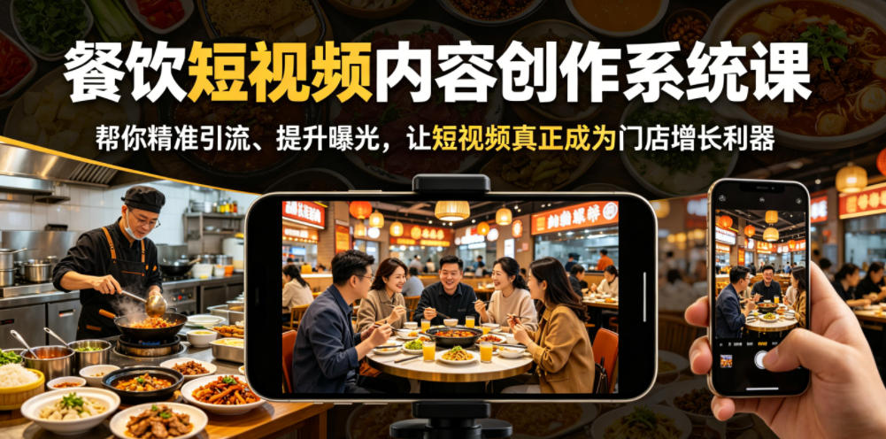 餐饮短视频内容创作系统课，帮你精准引流、提升曝光，让短视频真正成为门店增长利器-禾谷轻创网