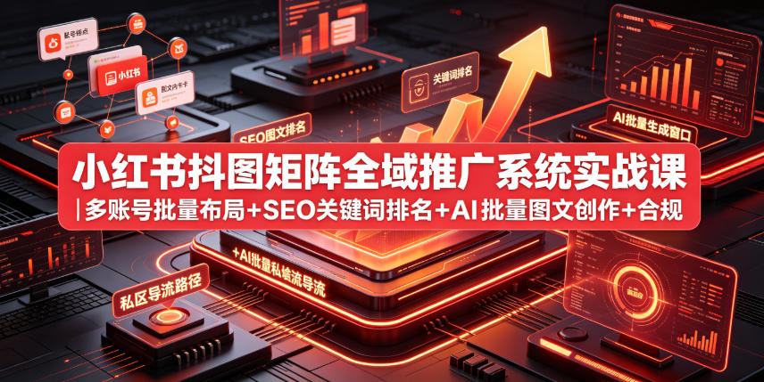 小红书抖图矩阵全域推广系统实战课｜多账号批量布局+SEO关键词排名+AI批量图文创作+合规私域导流完整落地教程-禾谷轻创网