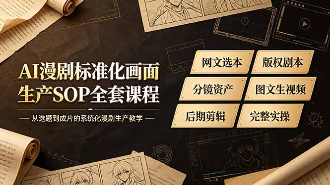 AI漫剧标准化画面生产SOP全套课程-更新，网文选本版权剧本分镜资产全覆盖，图文生视频后期剪辑完整实操教学-禾谷轻创网