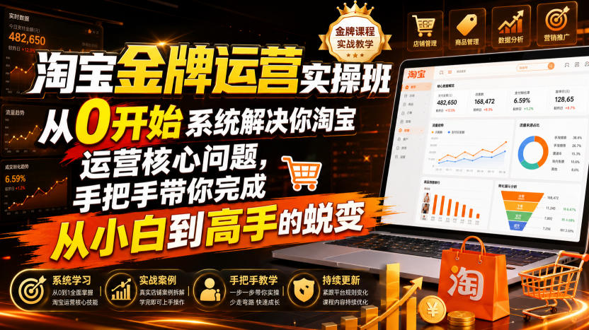 淘宝金牌运营实操班，从0开始系统解决你淘宝运营核心问题，手把手带你完成从小白到高手的蜕变(2026年7月)-禾谷轻创网